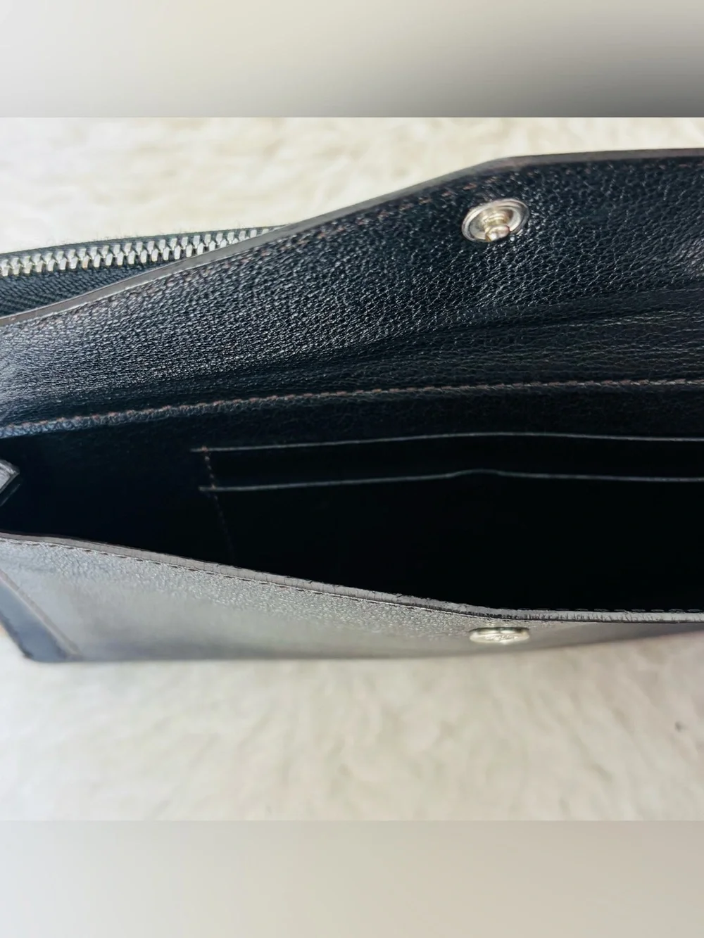 Cartier Black Leather Zip Around Flap Back Pocket Long Wallet w/ Booklet